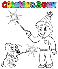 Image showing Coloring book boy with sparkler