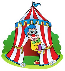 Image showing Cartoon clown in circus tent