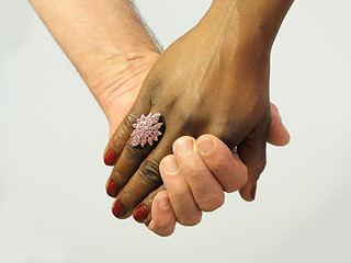 Image showing Black and white couple's hands