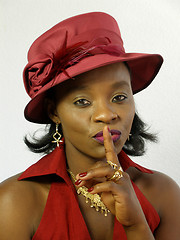 Image showing Black woman red hat