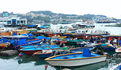 Image showing Fishing and house boats anchored in Cheung Chau harbour. Hong Ko