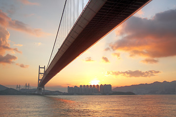 Image showing Tsing ma bridge sunset,Hongkong