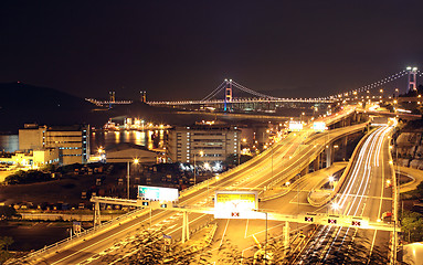 Image showing night scenes of highway Bridge in Hong Kong. 