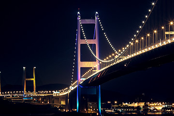 Image showing Tsing Ma Bridge in Hong Kong at night 