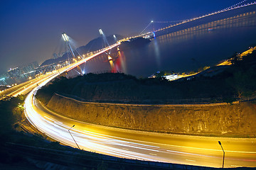 Image showing Hong Kong Bridge of transportation at night 