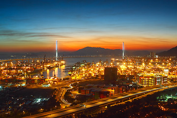 Image showing Port warehouse with cargoes and containers