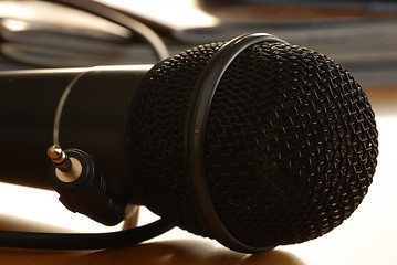 Image showing Black microphone closeup