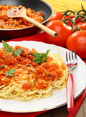 Image showing Spaghetti with tomato sauce.