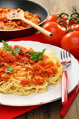 Image showing Spaghetti with tomato sauce.