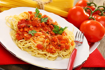 Image showing Spaghetti with tomato sauce.