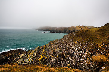 Image showing Irish coastline cliff landscape fog