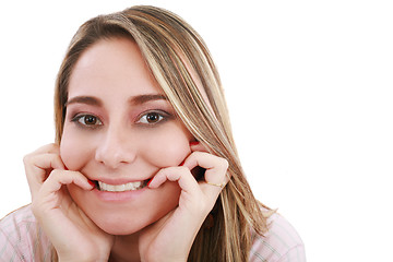 Image showing Beautiful girl smiling - isolated over a white background 