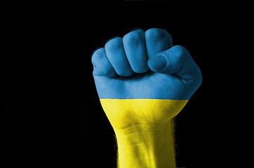 Image showing Fist painted in colors of ukraine flag