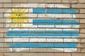 Image showing flag of uruguay on grunge brick wall painted with chalk  