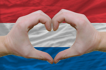 Image showing Heart and love gesture showed by hands over flag of holland back