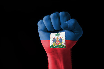 Image showing Fist painted in colors of haiti flag