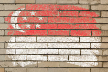 Image showing flag of Singapore on grunge brick wall painted with chalk  