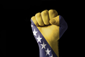 Image showing Fist painted in colors of bosnia and herzegovina flag