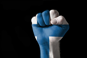 Image showing Fist painted in colors of finland flag