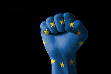 Image showing Fist painted in colors of europe flag