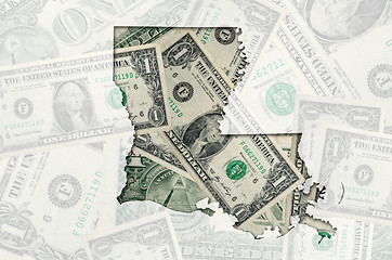 Image showing Outline map of luisiana with transparent american dollar banknot