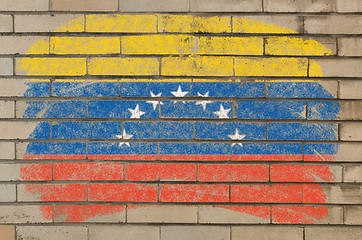 Image showing flag of  on grunge brick wall painted with chalk  