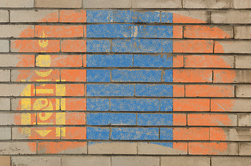 Image showing flag of mongolia on grunge brick wall painted with chalk  