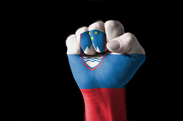 Image showing Fist painted in colors of slovenia flag