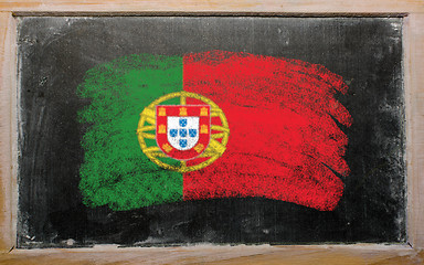 Image showing flag of Portugal on blackboard painted with chalk  