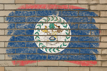 Image showing flag of belize on grunge brick wall painted with chalk  