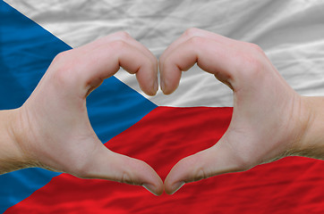 Image showing Heart and love gesture showed by hands over flag of czech backgr