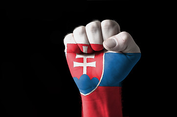 Image showing Fist painted in colors of slovakia flag