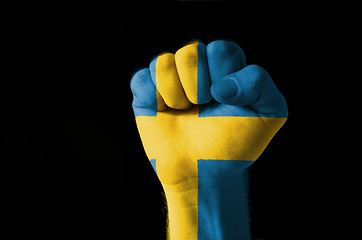 Image showing Fist painted in colors of sweden flag