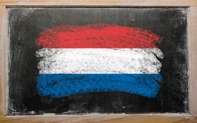 Image showing flag of Netherlands on blackboard painted with chalk  