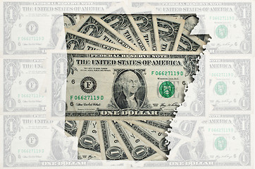 Image showing Outline map of Arkansas with transparent american dollar banknot