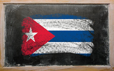 Image showing flag of Cuba on blackboard painted with chalk  