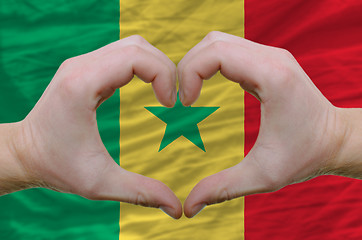 Image showing Heart and love gesture showed by hands over flag of senegal back