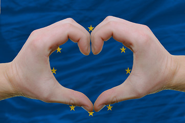 Image showing Heart and love gesture showed by hands over flag of eu backgroun