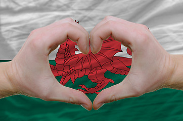 Image showing Heart and love gesture showed by hands over flag of wales backgr