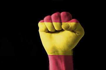 Image showing Fist painted in colors of spain flag