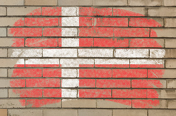Image showing flag of denmark on grunge brick wall painted with chalk  