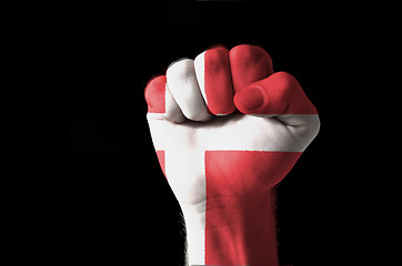 Image showing Fist painted in colors of denmark flag