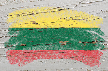 Image showing flag of lithuania on grunge wooden texture painted with chalk  