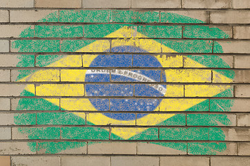 Image showing flag of Brazil on grunge brick wall painted with chalk  