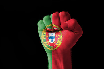 Image showing Fist painted in colors of portugal flag