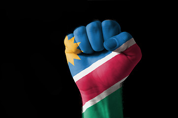 Image showing Fist painted in colors of namibia flag