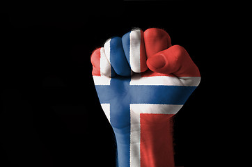 Image showing Fist painted in colors of norway flag