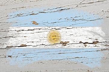 Image showing flag of Argentina on grunge wooden texture painted with chalk  