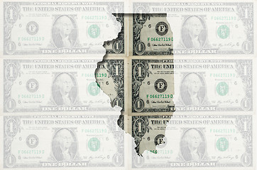 Image showing Outline map of Illinois with transparent american dollar banknot