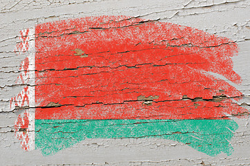 Image showing flag of belarus on grunge wooden texture painted with chalk  